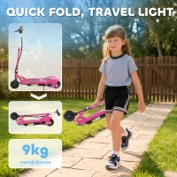 HOMCOM Foldable Electric Kids Scooter, Ride-on for Ages 7-14 Years, Pink(m-5)
