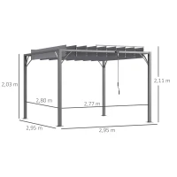 Outsunny Cenador de Jardín 3x3 m con Diseño de Lamas Superior Giratorio hasta 135° Protección UV 50+ y Marco de Aluminio Gris(m-3)