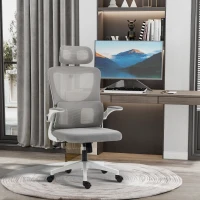 Vinsetto Scaun Ergonomic de Birou, Tetieră Reglabilă, Suport Lombar, 70x66x120-128 cm, Gri(m-10)