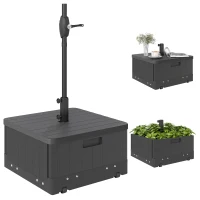 Outsunny Pied de parasol base de lestage parasol table d'appoint jardinière avec drainage roulettes et poignées PE et métal noir(m-1)