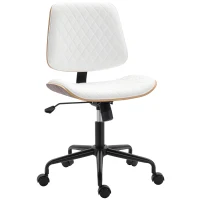 HOMCOM Silla de Escritorio sin Brazos Giratoria con Respaldo Curvado Asiento Forma U Altura Ajustable Basculante Blanco(m-10)