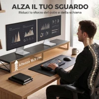 HOMCOM Supporto Scrivania per Monitor con Scomparti e Portaoggetti, Nero(m-4)