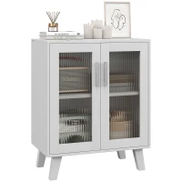 HOMCOM Aparador de 2 Puertas Aparador de Salón con 2 Estantes Puertas Transparentes para Cocina Entrada Blanco 61x35x75 cm(m-10)