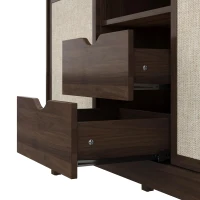 Buffet bas avec portes coulissantes et tiroirs, effet color-block, tablettes réglables, 150x39,5x80 cm, Couleur naturelle(m-8)