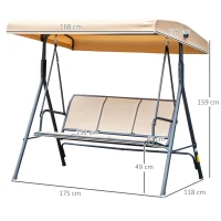 Outsunny Baloiço de Jardim Exterior de 3 Lugares com Toldo Reclinável Assento Respirável e Estrutura de Aço 175x118x159 cm Bege(m-3)