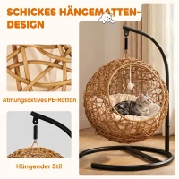 PawHut Katzenbett Rattan Katzenhöhle mit Waschbarem Kissen und Spielball, für Katzen bis 10 kg, 45 x 41 x 75 cm, Hellbraun(m-4)