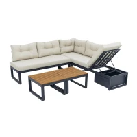 Ensemble de meubles de jardin avec dossiers réglables et fonction relax, rangement dissimulé, pour terrasse, balcon et jardin, Beige(m-7)