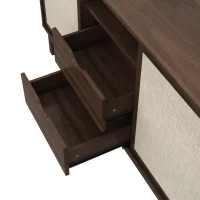 Buffet bas avec portes coulissantes et tiroirs, effet color-block, tablettes réglables, 150x39,5x80 cm, Couleur naturelle(m-7)