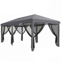 Outsunny Tenda Dobrável 585x295x270 cm Tenda de Jardim com 6 Mosquiteiros Bolsa de Transporte e Estrutura de Aço Cinza