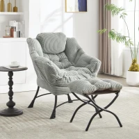 Fauteuil lounge avec pouf, accoudoirs et une poche latérale, revêtement en flanelle, 69,9x64,0x95,0 cm, Vert clair(m-1)