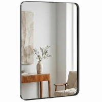 HOMCOM Rectangular Wall Mirror, 90 x 60 cm Wall Mounted Bathroom Mirror with Aluminium Alloy Frame and Tempered Glass, Black(m-10)