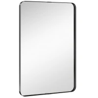 HOMCOM Rectangular Wall Mirror, 90 x 60 cm Wall Mounted Bathroom Mirror with Aluminium Alloy Frame and Tempered Glass, Black(m-1)