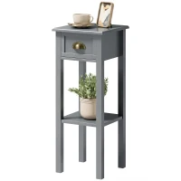 HOMCOM Mesa Auxiliar Estilo Moderno Mesita Auxiliar con Cajón y Estante de Almacenamiento 30x30x75 cm Gris(m-11)