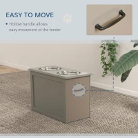 PawHut Raised Dog Bowls, with Storage, Two Stainless Steel Bowls, Elevated Base - Grey(m-7)