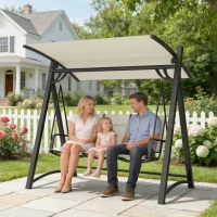 Outsunny Columpio de Jardín de 3 Plazas con Techo Ajustable UPF50+ Asiento Transpirable Carga 360 kg 188x130x183 cm Crema(m-2)