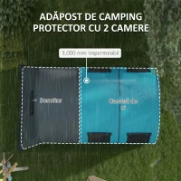 Outsunny Cort de Camping pentru 3 Persoane, Impermeabil, cu Zonă de Dormit și Zonă de Zi, din Poliester, 480x260x200 cm, Gri și Albastru(m-4)