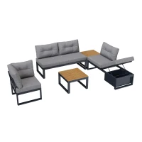 Ensemble de meubles de jardin avec dossiers réglables et fonction relax, rangement dissimulé, pour terrasse, balcon et jardin, Gris foncé(m-8)