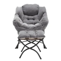Fauteuil lounge avec pouf, accoudoirs et une poche latérale, revêtement en flanelle, 69,9x64,0x95,0 cm, Gris(m-2)