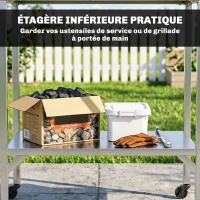 Outsunny Chariot de Barbecue Table de Préparation Extérieur avec Plan de Travail et Roulettes Acier Inoxydable 85x60x92cm Argenté(m-5)