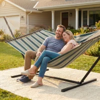 Outsunny Hamaca con Soporte Hamaca de Jardín Portátil con Almohada Desmontable Barras Separadoras 353x94x115 cm Verde(m-8)