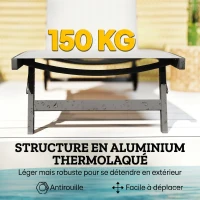 Outsunny Lot de 2 bains de soleil en aluminium et textilène avec roulettes dossier inclinable charge max. 150 Kg crème(m-6)