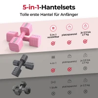 5‑in‑1 verstellbares Kurzhantelset (2 Stück), Dual‑Lock, weicher TPU‑Griff, 29.5x24.5x13 cm, Rosa(m-8)