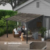 Outsunny Pergolă metalică 3 x 3 m, pergolă de grădină cu acoperiș impermeabil, independentă, rezistentă la vânt, rezistentă la UV, Gri închis(m-6)