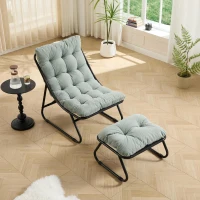 Fauteuil lounge d'extérieur avec pouf, coussin rembourré, tissu sling, structure en acier, Vert clair(m-1)