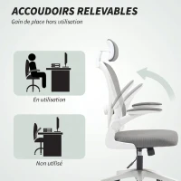 HOMCOM Chaise de Bureau Ergonomique, Fauteuil de Bureau en Maille avec Appui-Tête et Soutien Lombaire Réglables, Gris(m-7)