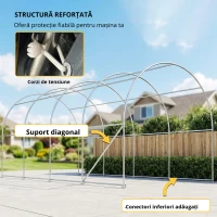 Outsunny Garaj Exterior pentru Mașină 3x6 m Impermeabil cu Țesătură PE Rezistentă Cadru din Metal Galvanizat UPF 30+ Gri Închis(m-5)