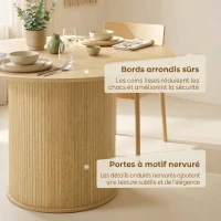 HOMCOM Table à manger ronde pour 4-6 personnes, Ø 120 x 75 cm, table de cuisine avec base cylindrique cannelée, bois naturel(m-6)