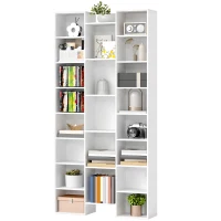 HOMCOM Bibliotecă Modernă din Lemn Înaltă 181 cm cu 21 Compartimente și 10 Rafturi Reglabile, Alb(m-10)