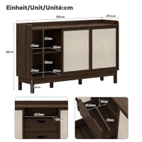 Buffet bas avec portes coulissantes et tiroirs, effet color-block, tablettes réglables, 150x39,5x80 cm, Couleur naturelle(m-3)
