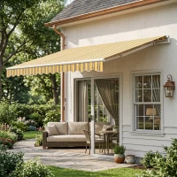 Outsunny Toldo para Balcón 350x250 cm con Manivela de Metal Impermeable y Anti-UV para Jardín Terraza Ventanas Gris y Amarillo(m-5)