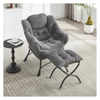 Fauteuil lounge avec pouf, accoudoirs et une poche latérale, revêtement en flanelle, 69,9x64,0x95,0 cm, Gris(m-1)