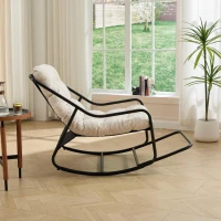 Fauteuil à bascule d'extérieur avec coussin de confort, pour salon, chambre, coin lecture, 75x116x82 cm, Blanc(m-4)