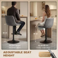 HOMCOM Breakfast Bar Stools Set of 2, 59-80cm Sitting Hight Leather Upholstered Bar Chairs - Grey(m-4)