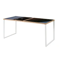 Ensemble repas en résine tressée pour 6 personnes, plateau en verre trempé, housses amovibles et lavables, Marron+Blanc(m-7)