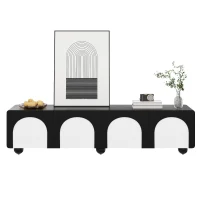 Meuble TV avec 2 tiroirs et 2 portes, pieds ronds ,180X38X45 cm, Noir+Blanc(m-6)