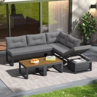 Ensemble de meubles de jardin avec dossiers réglables et fonction relax, rangement dissimulé, pour terrasse, balcon et jardin, Gris foncé(m-4)
