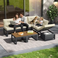 Ensemble de meubles de jardin avec dossiers réglables et fonction relax, rangement dissimulé, pour terrasse, balcon et jardin, Beige(m-1)