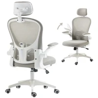 Vinsetto Silla de Oficina de Malla Silla de Escritorio Respaldo Alto Reposacabezas Ajustable Soporte Lumbar 4D 62x64x120 cm Gris(m-10)