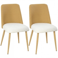 HOMCOM Juego de 2 Sillas de Cocina con Respaldo de PU de Imitación Ratán Patas de Acero y Asiento Acolchado Marrón y Beige