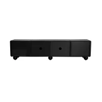 Meuble TV avec 2 tiroirs et 2 portes, pieds ronds ,180X38X45 cm, Noir+Blanc(m-8)