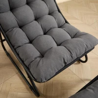 Fauteuil lounge d'extérieur avec pouf, coussin rembourré, tissu sling, structure en acier, Gris(m-12)