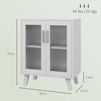 HOMCOM Aparador de 2 Puertas Aparador de Salón con 2 Estantes Puertas Transparentes para Cocina Entrada Blanco 61x35x75 cm(m-3)