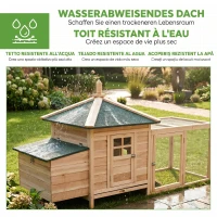 PawHut Gallinero de Madera Exterior, Jaula para Gallinas con Nidos, Corral, Bandeja Extraíble, Tapa Abatible, 196x76x97 cm, Natural(m-8)