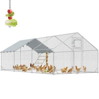 PawHut Gallinero Metálico de Exterior de 3x6m con Percha Multiusos Comedero Colgante Tipo Brocheta y Lona Protectora Resistente(m-10)