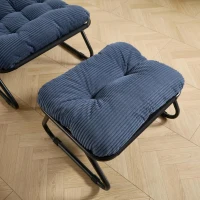 Fauteuil lounge d'extérieur avec pouf, coussin rembourré, tissu sling, structure en acier, Bleu marine(m-11)