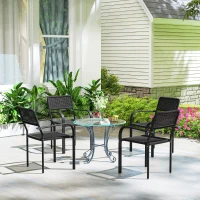 Outsunny Juego de 4 Sillas de Jardín Exterior Apilables con Reposabrazos Respaldo y Marco de Acero 55x60x83 cm Negro(m-9)